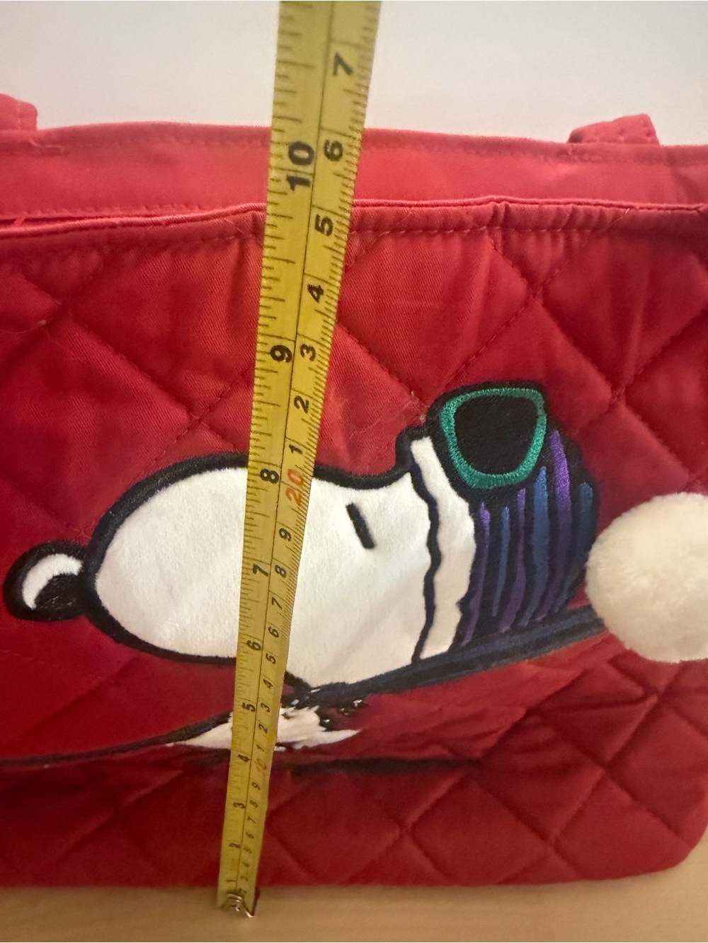 Vera Bradley Red Quilted Snoopy Tote with Pom Pom - Picture 6 of 7